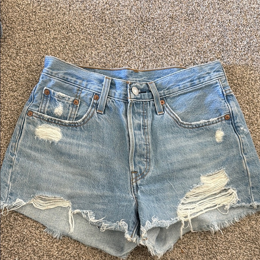 Levi’s Distressed Jean Shorts with Frayed Hems